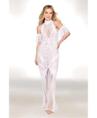 Robe bodystocking en résille et dentelle blanche 